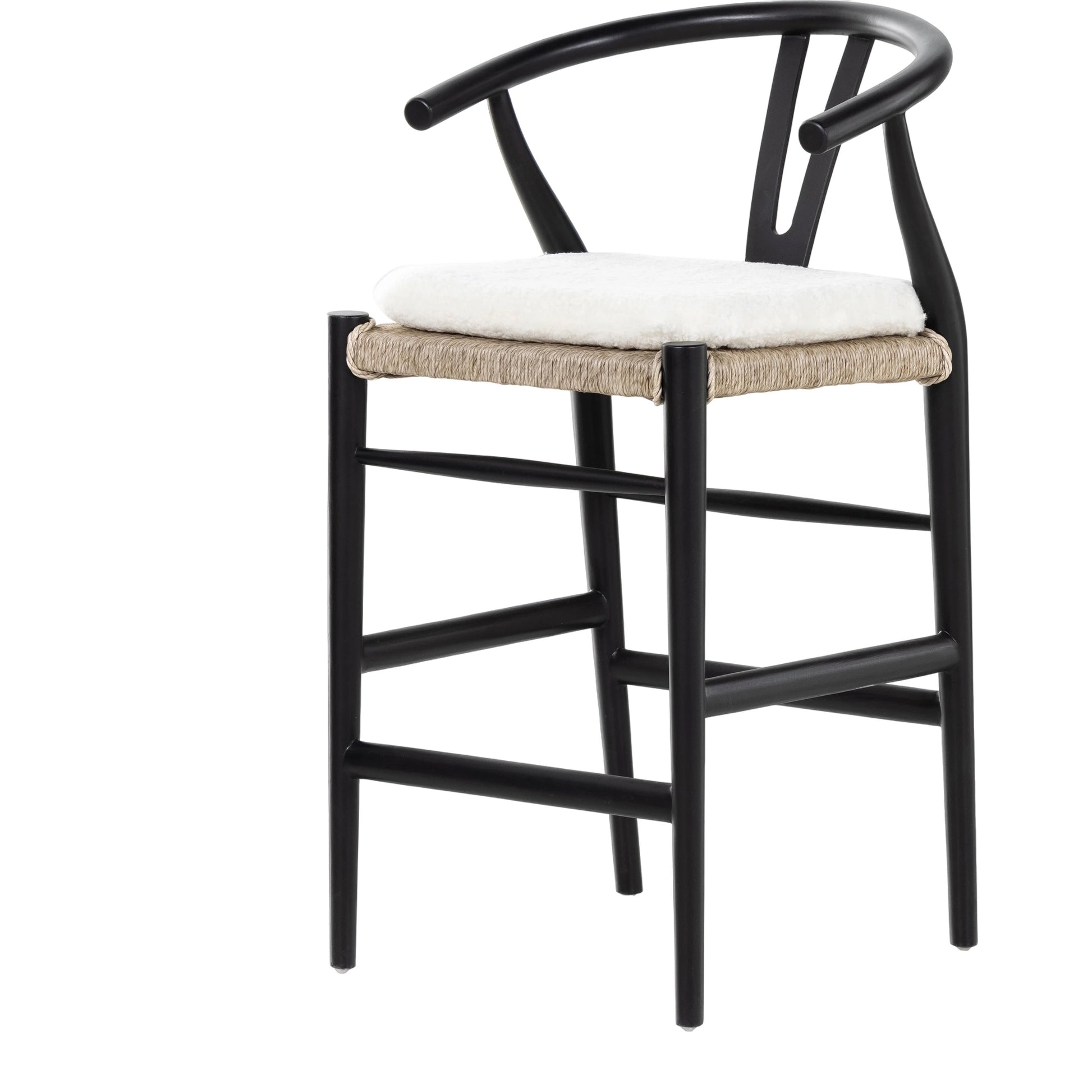 Muestra Counter Stool by Four Hands in vintage white, black teak. Made from solid teak, 100% polyethylene in a coastal style.