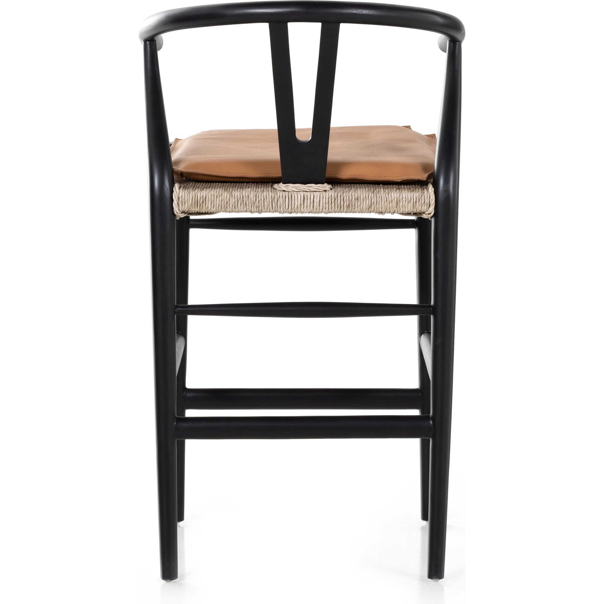 Muestra Counter Stool by Four Hands in vintage white, black teak. Made from solid teak, 100% polyethylene in a coastal style.