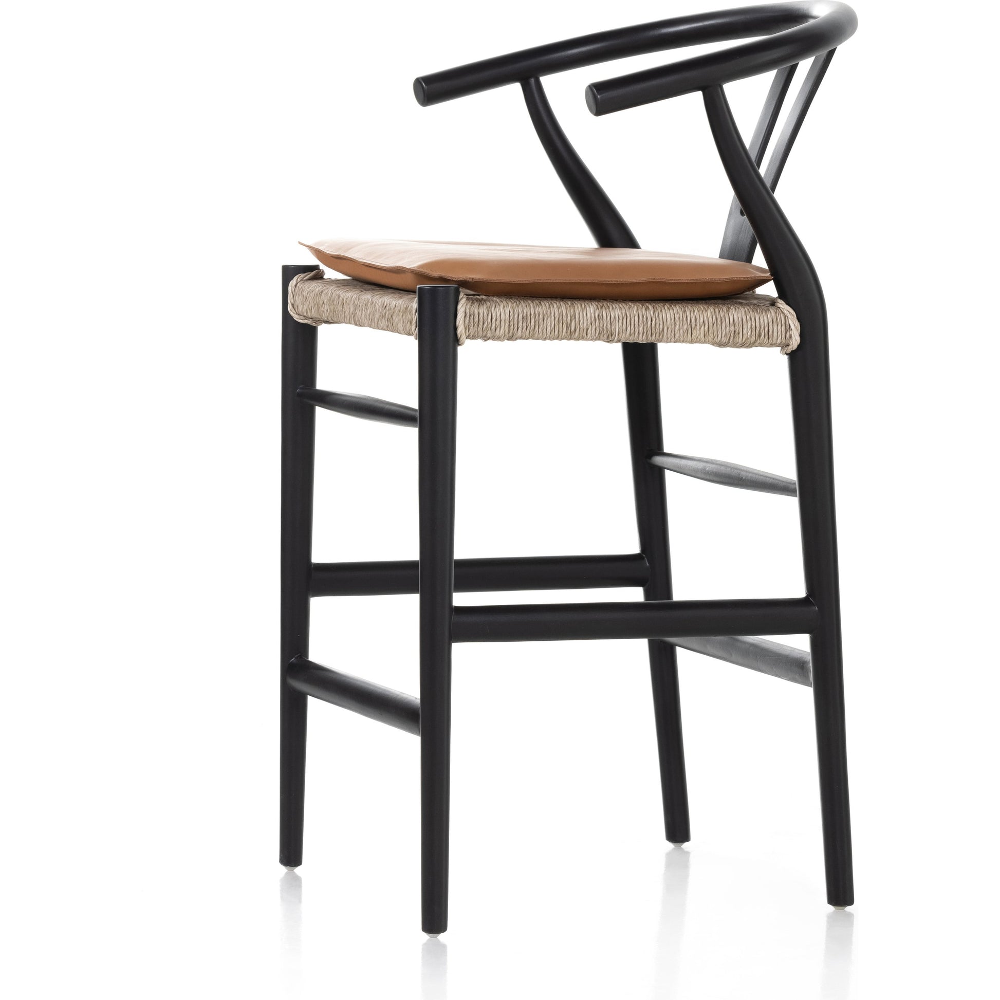 Muestra Counter Stool by Four Hands in vintage white, black teak. Made from solid teak, 100% polyethylene in a coastal style.