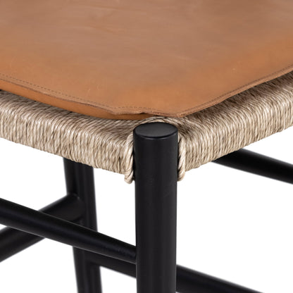 Muestra Counter Stool by Four Hands in vintage white, black teak. Made from solid teak, 100% polyethylene in a coastal style.