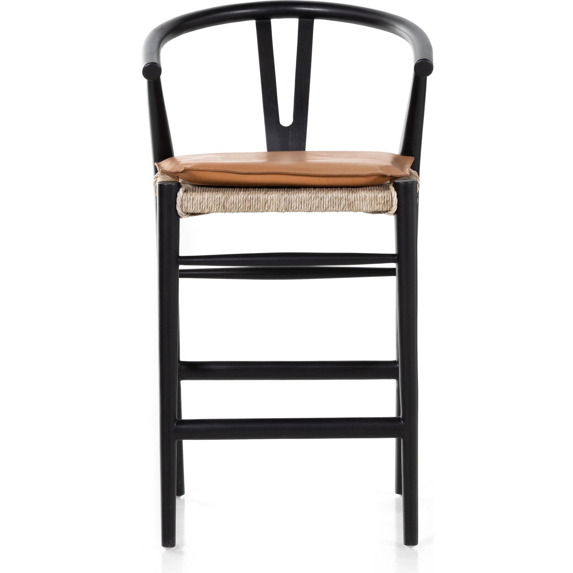 Muestra Counter Stool by Four Hands in vintage white, black teak. Made from solid teak, 100% polyethylene in a coastal style.