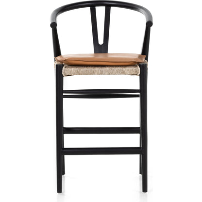 Muestra Counter Stool by Four Hands in vintage white, black teak. Made from solid teak, 100% polyethylene in a coastal style.