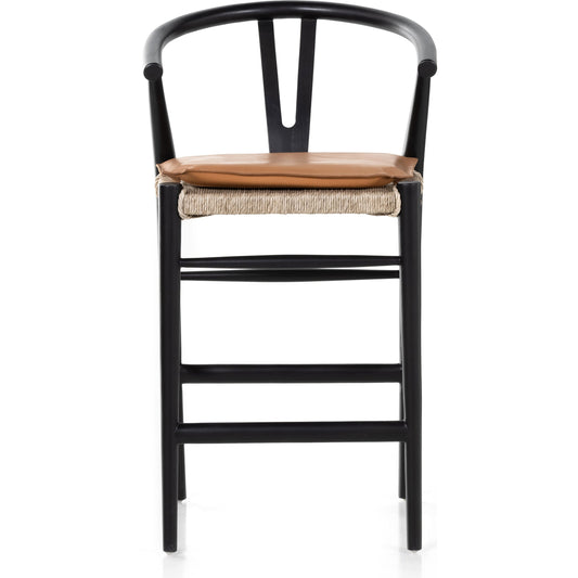 Muestra Counter Stool by Four Hands in vintage white, weathered grey teak. Made from solid teak, 100% polyethylene in a coastal style.