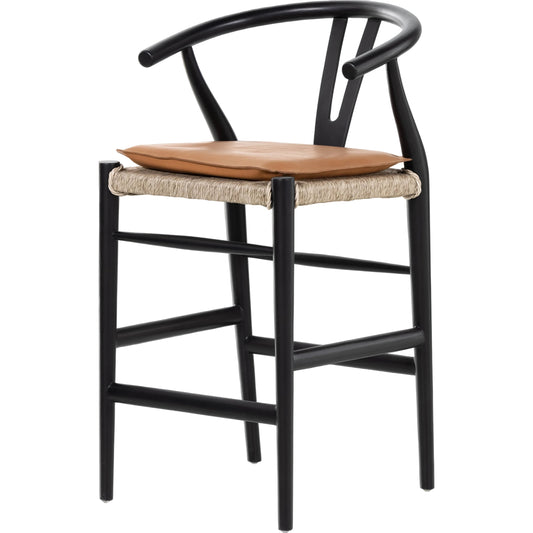 Muestra Counter Stool by Four Hands in vintage white, black teak. Made from solid teak, 100% polyethylene in a coastal style.