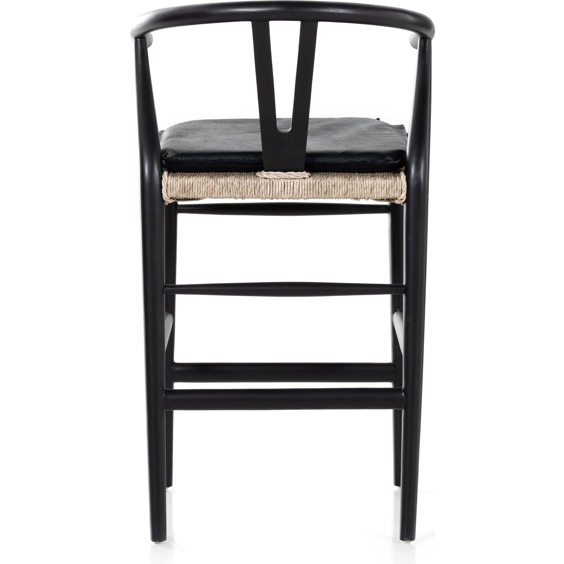Muestra Counter Stool by Four Hands in vintage white, black teak. Made from solid teak, 100% polyethylene in a coastal style.