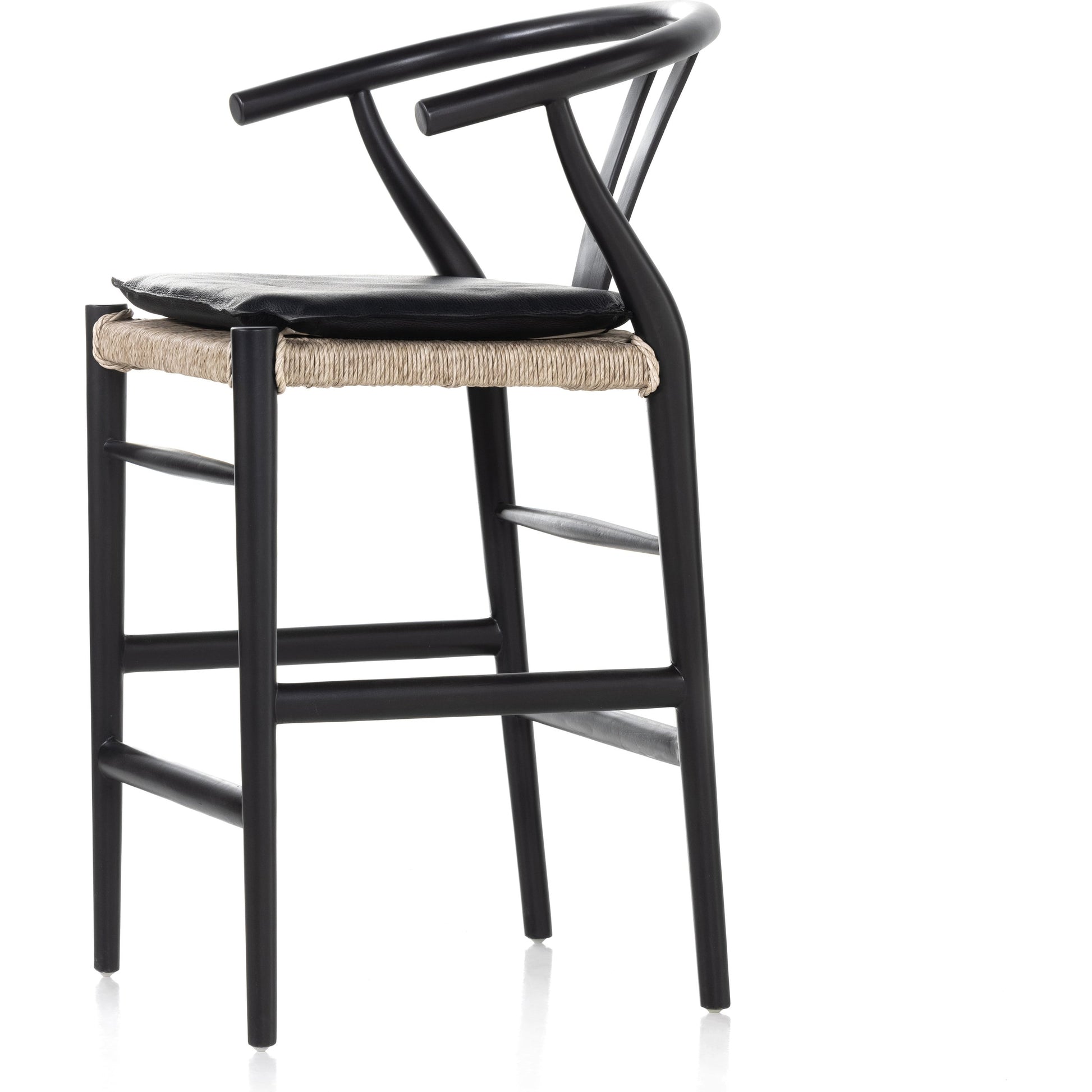 Muestra Counter Stool by Four Hands in vintage white, black teak. Made from solid teak, 100% polyethylene in a coastal style.
