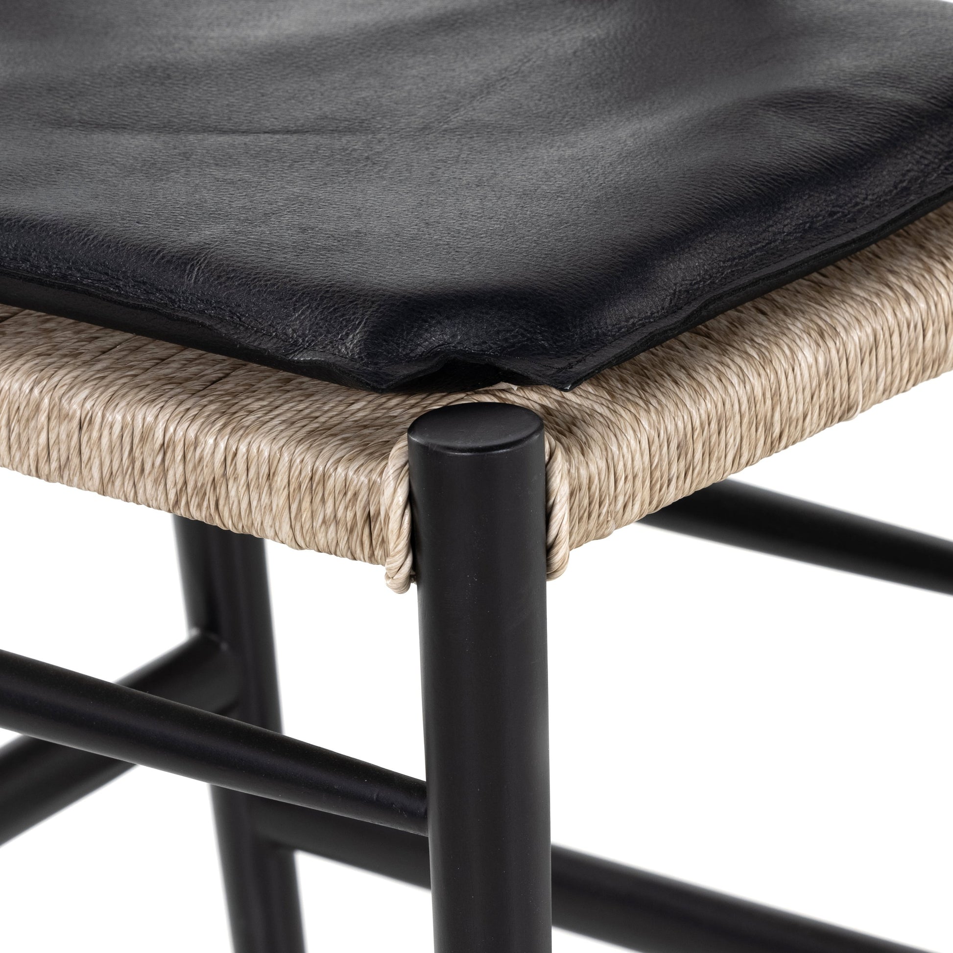 Muestra Counter Stool by Four Hands in vintage white, black teak. Made from solid teak, 100% polyethylene in a coastal style.