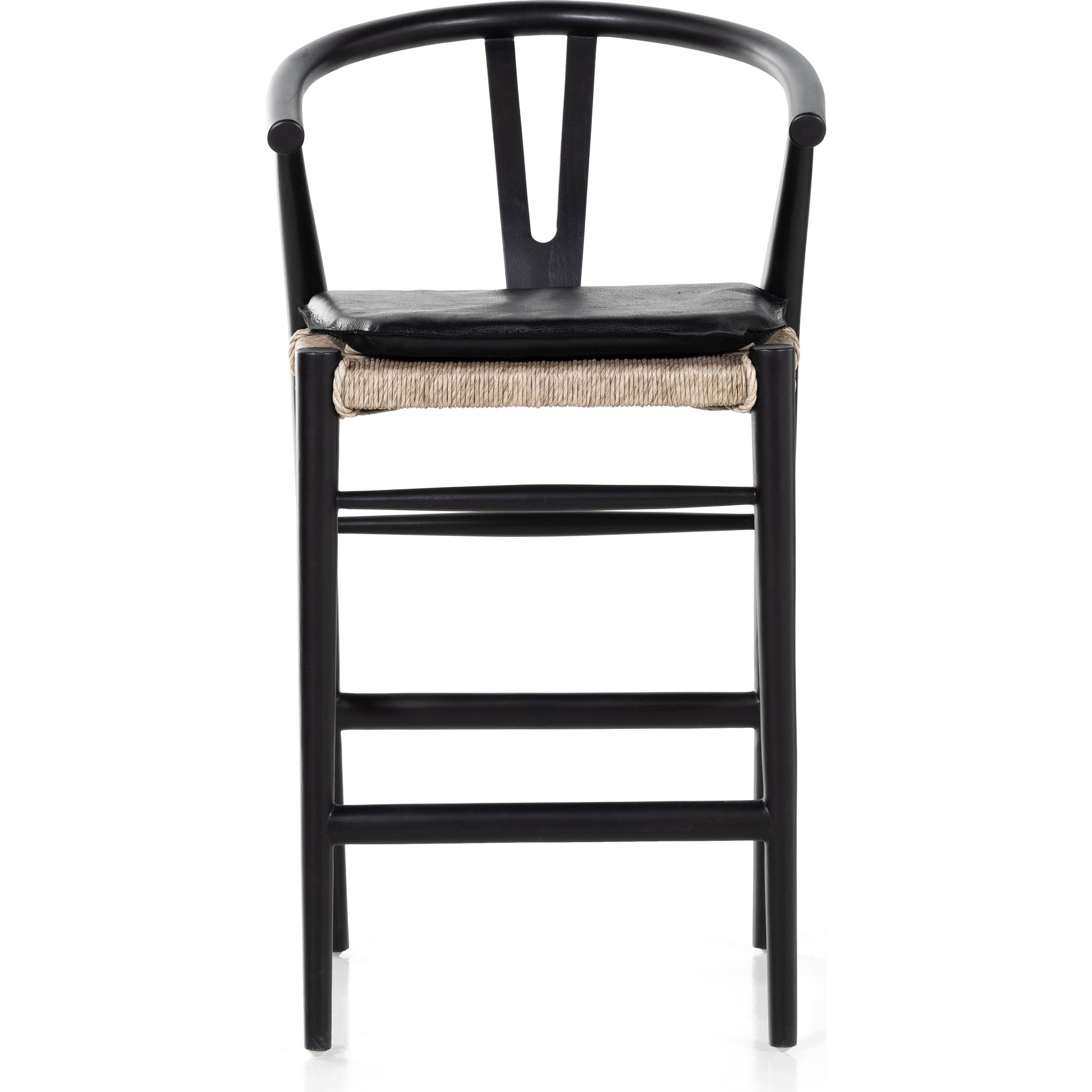Muestra Counter Stool by Four Hands in vintage white, black teak. Made from solid teak, 100% polyethylene in a coastal style.