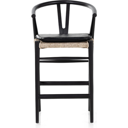 Muestra Counter Stool by Four Hands in vintage white, black teak. Made from solid teak, 100% polyethylene in a coastal style.