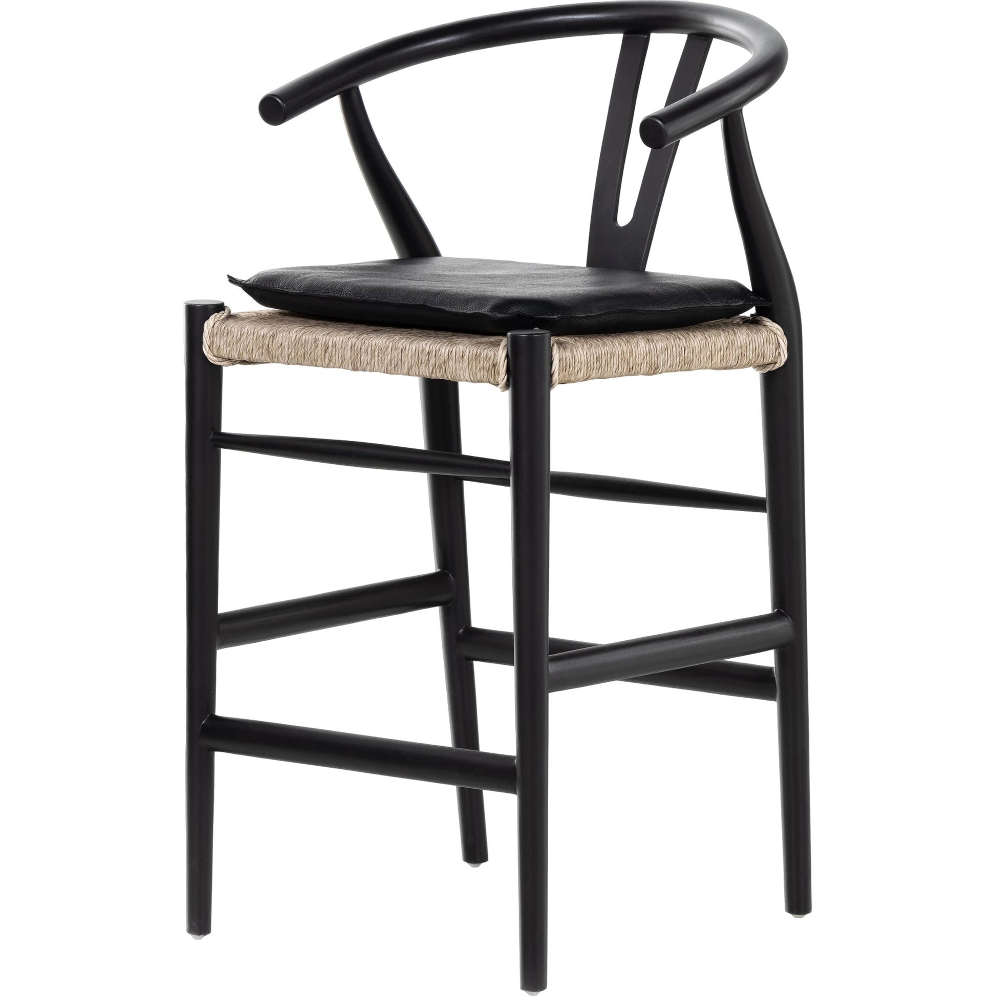 Muestra Counter Stool by Four Hands in vintage white, black teak. Made from solid teak, 100% polyethylene in a coastal style.