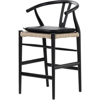 Muestra Counter Stool by Four Hands in vintage white, black teak. Made from solid teak, 100% polyethylene in a coastal style.