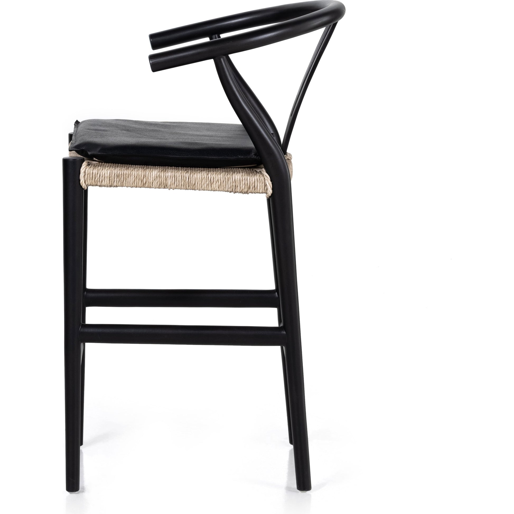 Muestra Counter Stool by Four Hands in vintage white, black teak. Made from solid teak, 100% polyethylene in a coastal style.