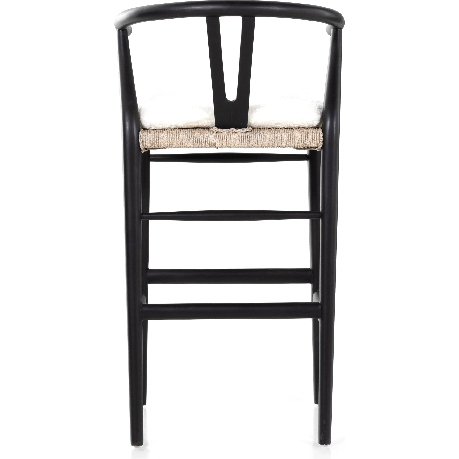 Muestra Bar Stool by Four Hands in vintage white, natural teak. Made from solid teak, 100% polyethylene in a coastal style.
