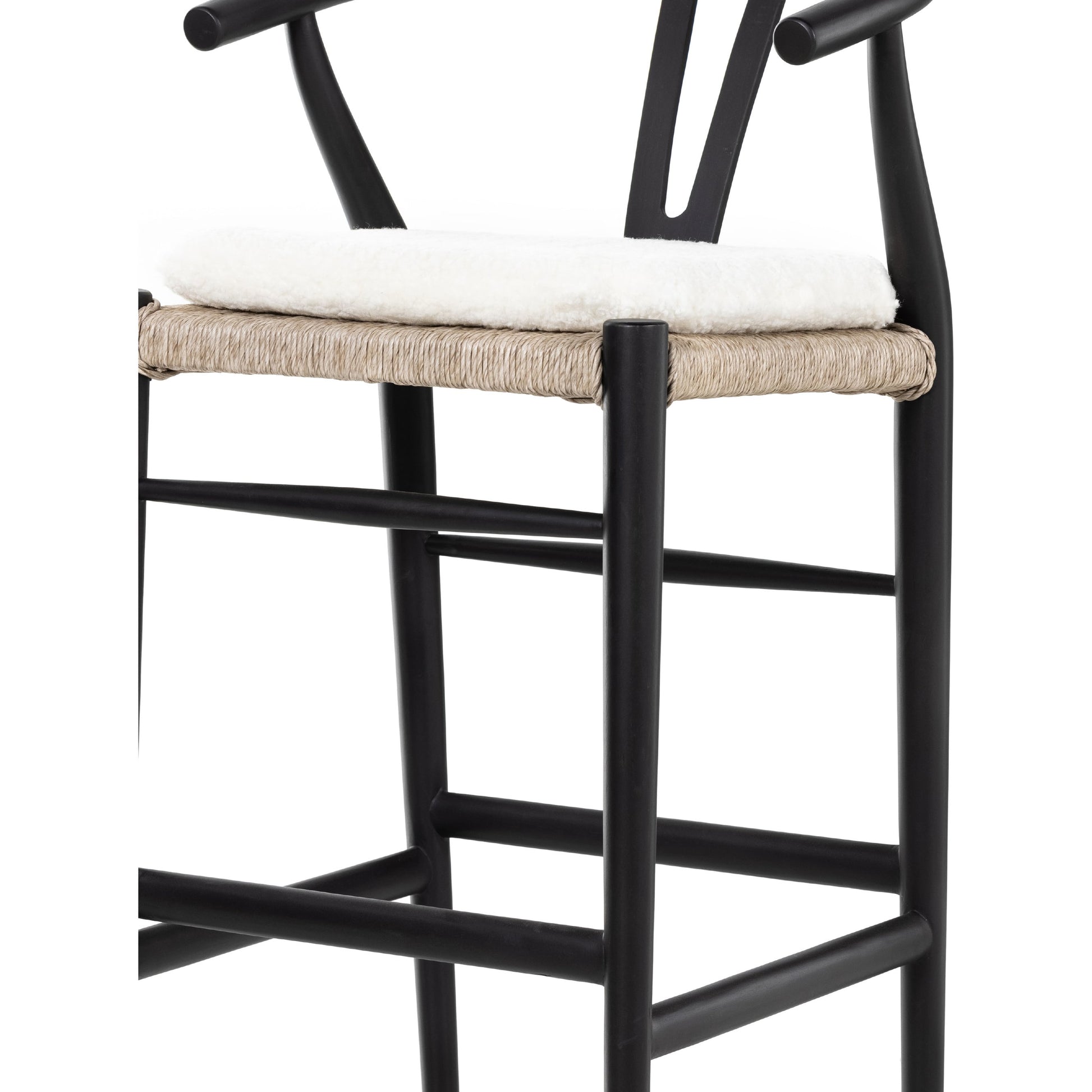 Muestra Bar Stool by Four Hands in vintage white, natural teak. Made from solid teak, 100% polyethylene in a coastal style.
