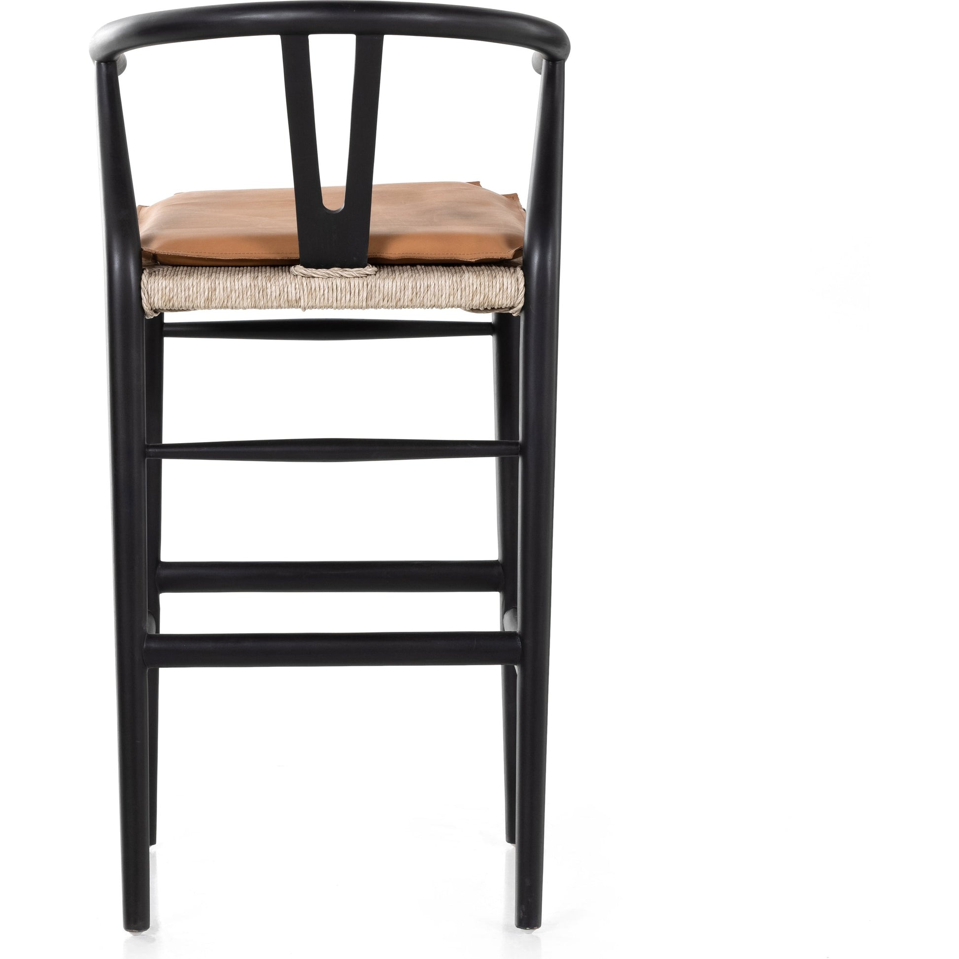 Muestra Bar Stool by Four Hands in vintage white, natural teak. Made from solid teak, 100% polyethylene in a coastal style.