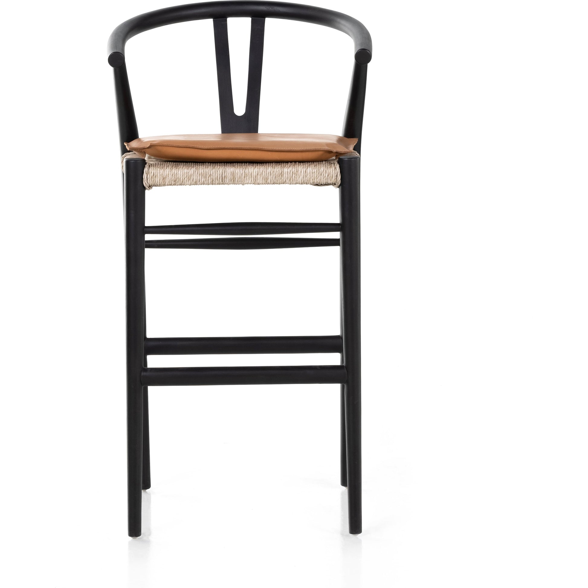 Muestra Bar Stool by Four Hands in vintage white, natural teak. Made from solid teak, 100% polyethylene in a coastal style.