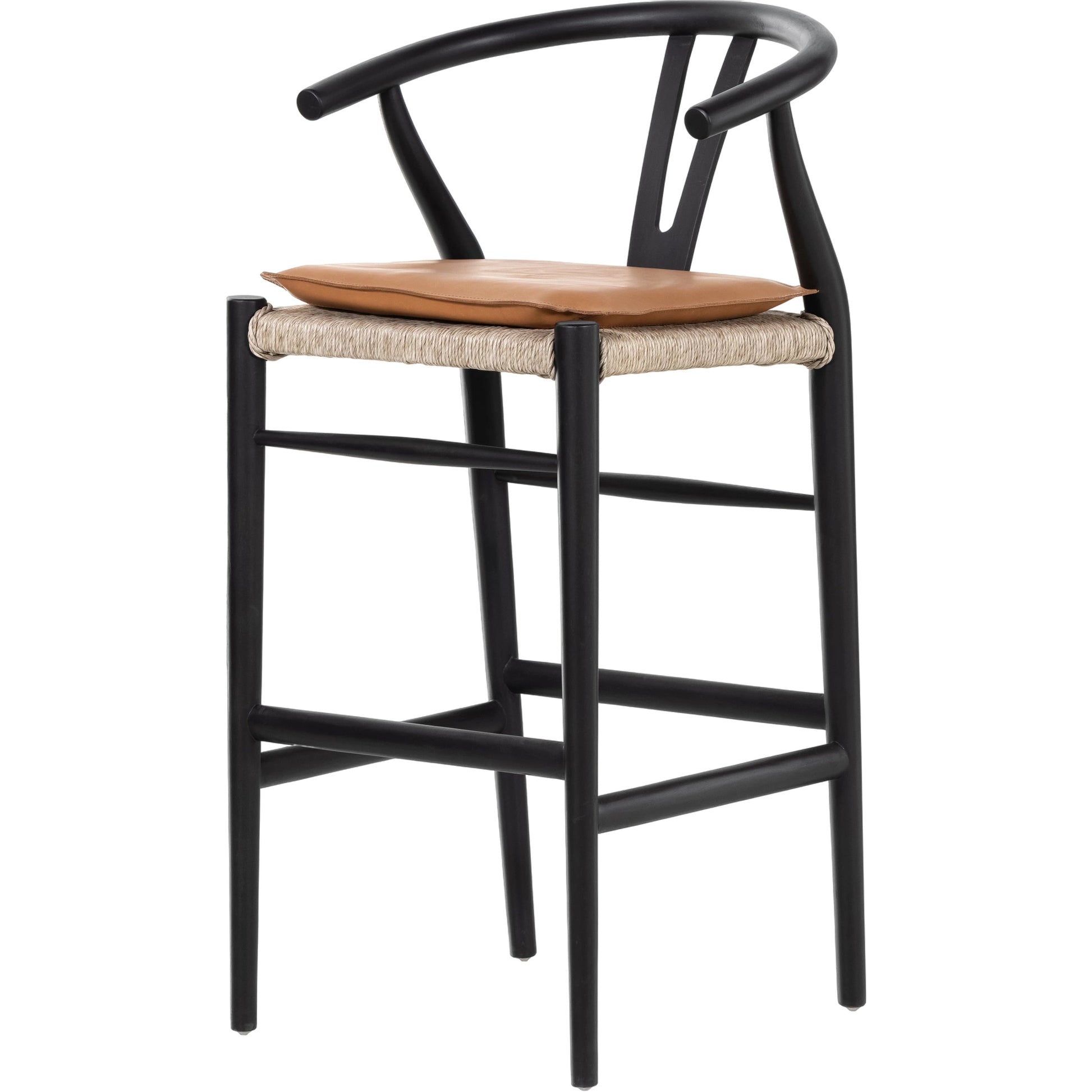 Muestra Bar Stool by Four Hands in vintage white, natural teak. Made from solid teak, 100% polyethylene in a coastal style.