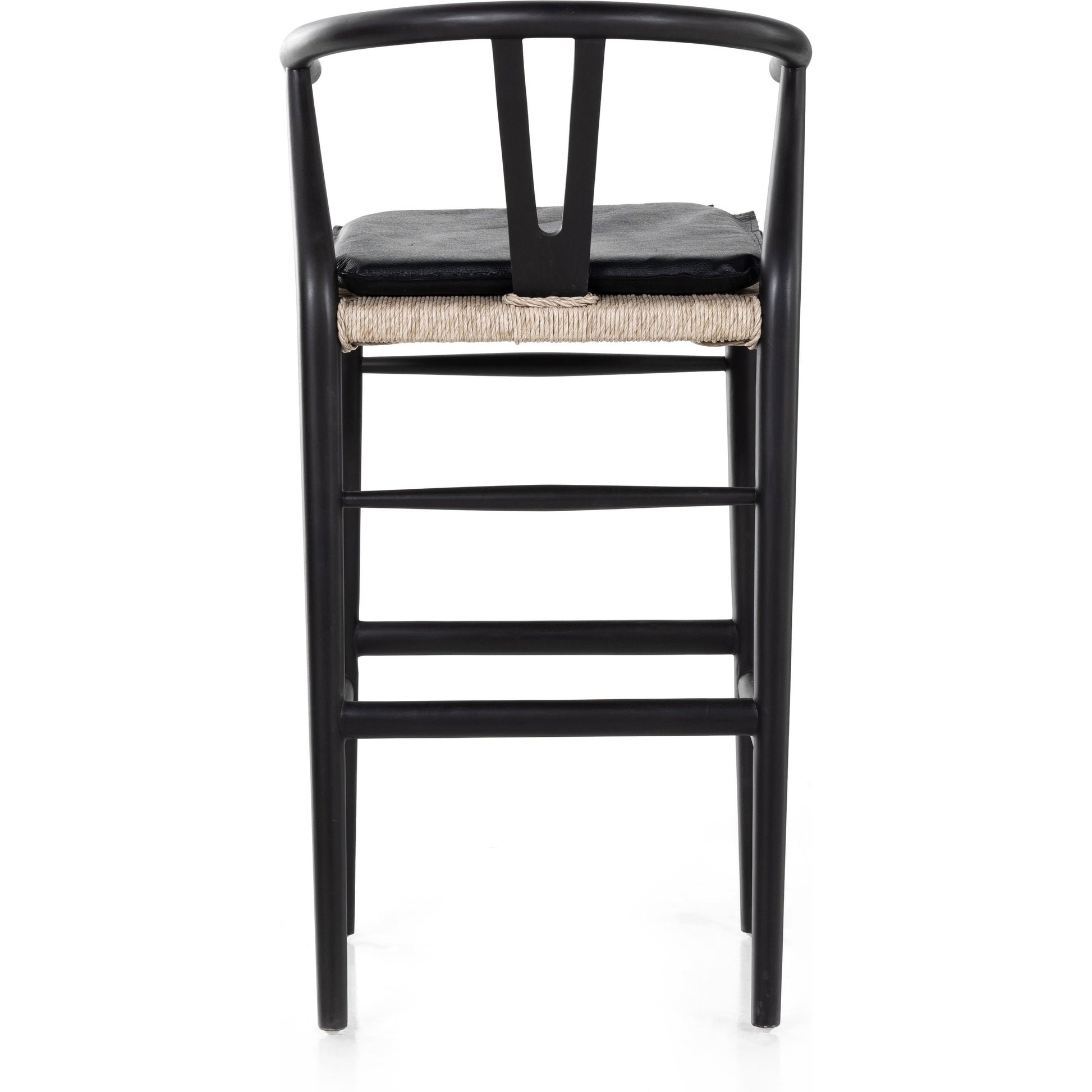 Muestra Bar Stool by Four Hands in vintage white, natural teak. Made from solid teak, 100% polyethylene in a coastal style.