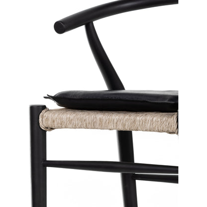 Muestra Bar Stool by Four Hands in vintage white, natural teak. Made from solid teak, 100% polyethylene in a coastal style.