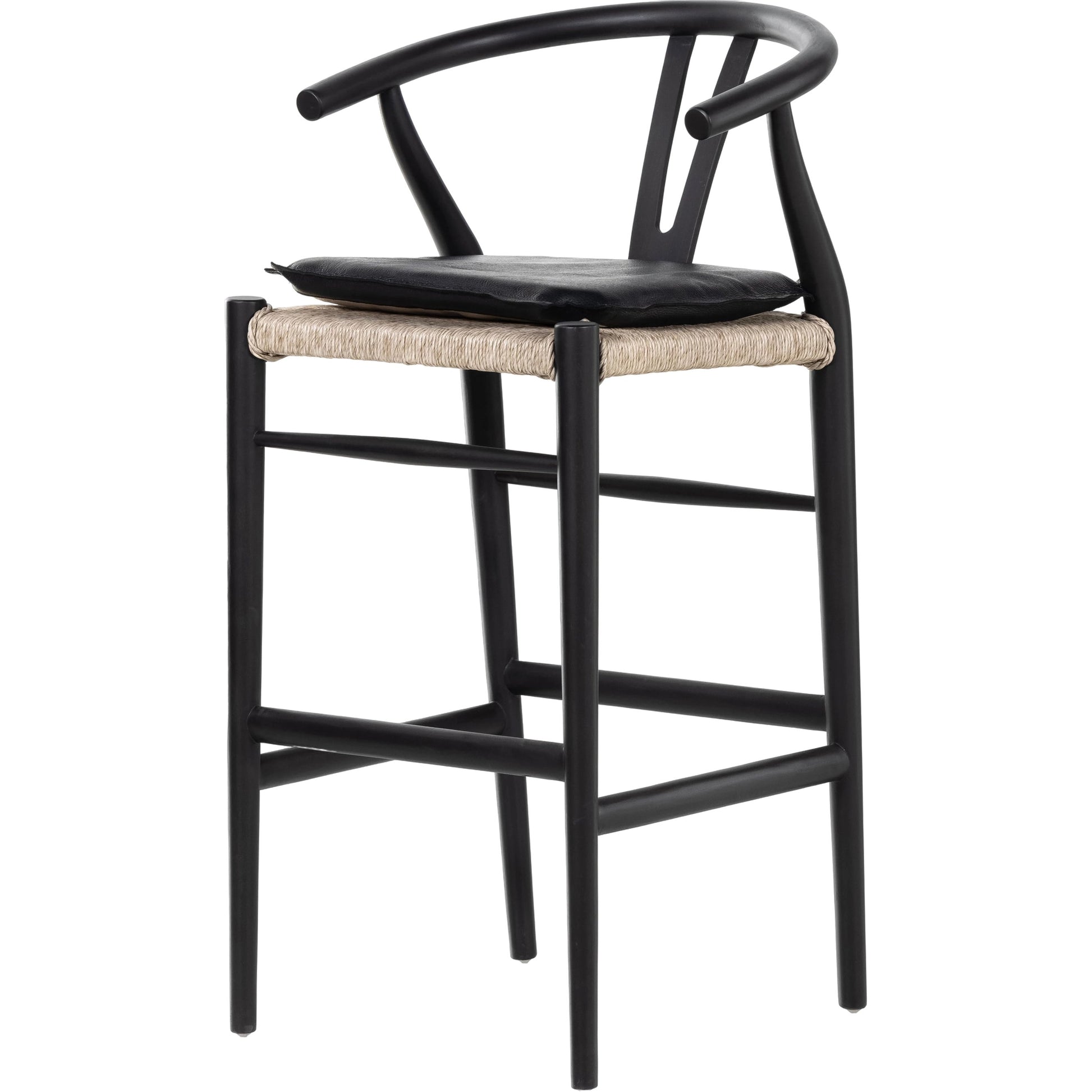 Muestra Bar Stool by Four Hands in vintage white, natural teak. Made from solid teak, 100% polyethylene in a coastal style.