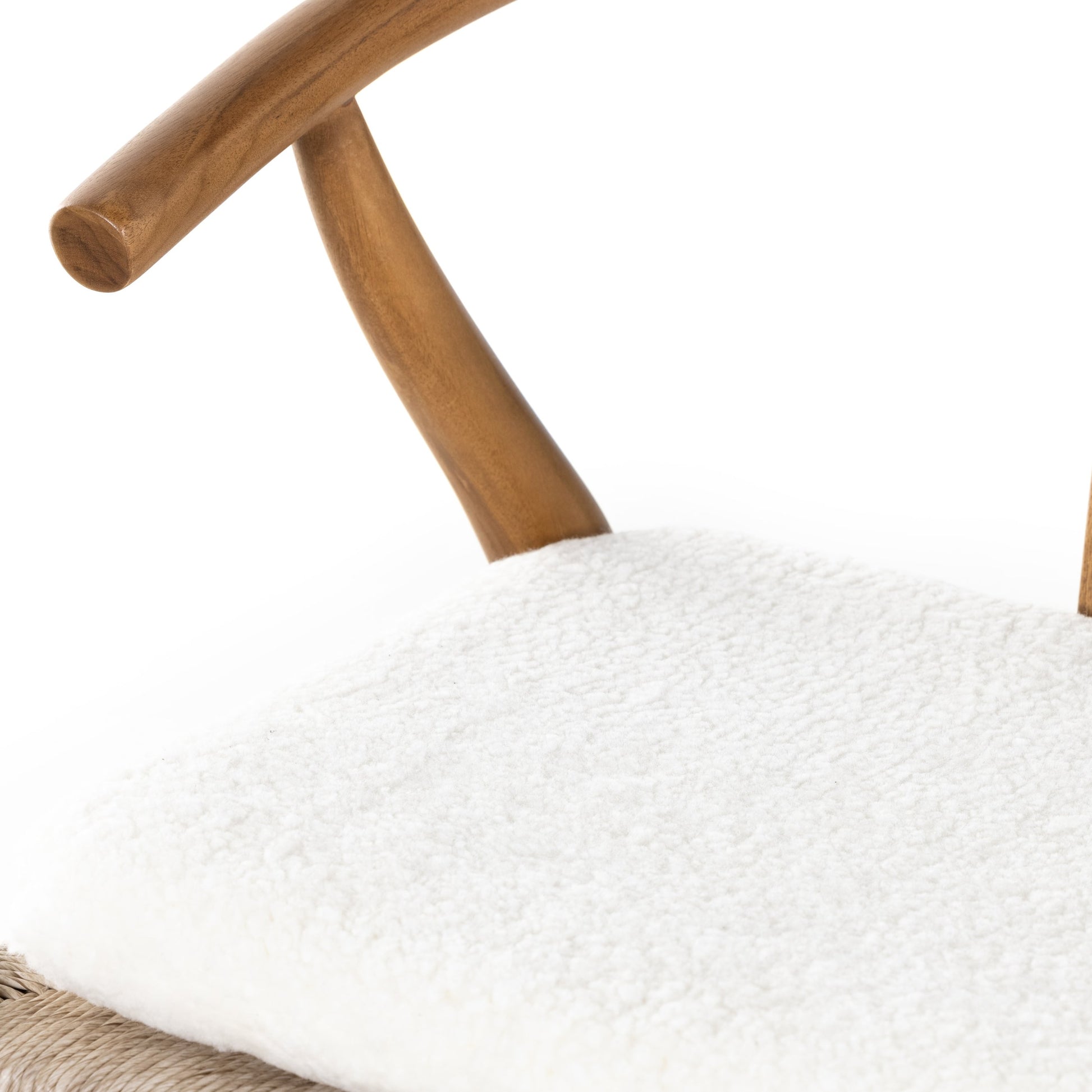 Muestra Bar Stool by Four Hands in vintage white, natural teak. Made from solid teak, 100% polyethylene in a coastal style.
