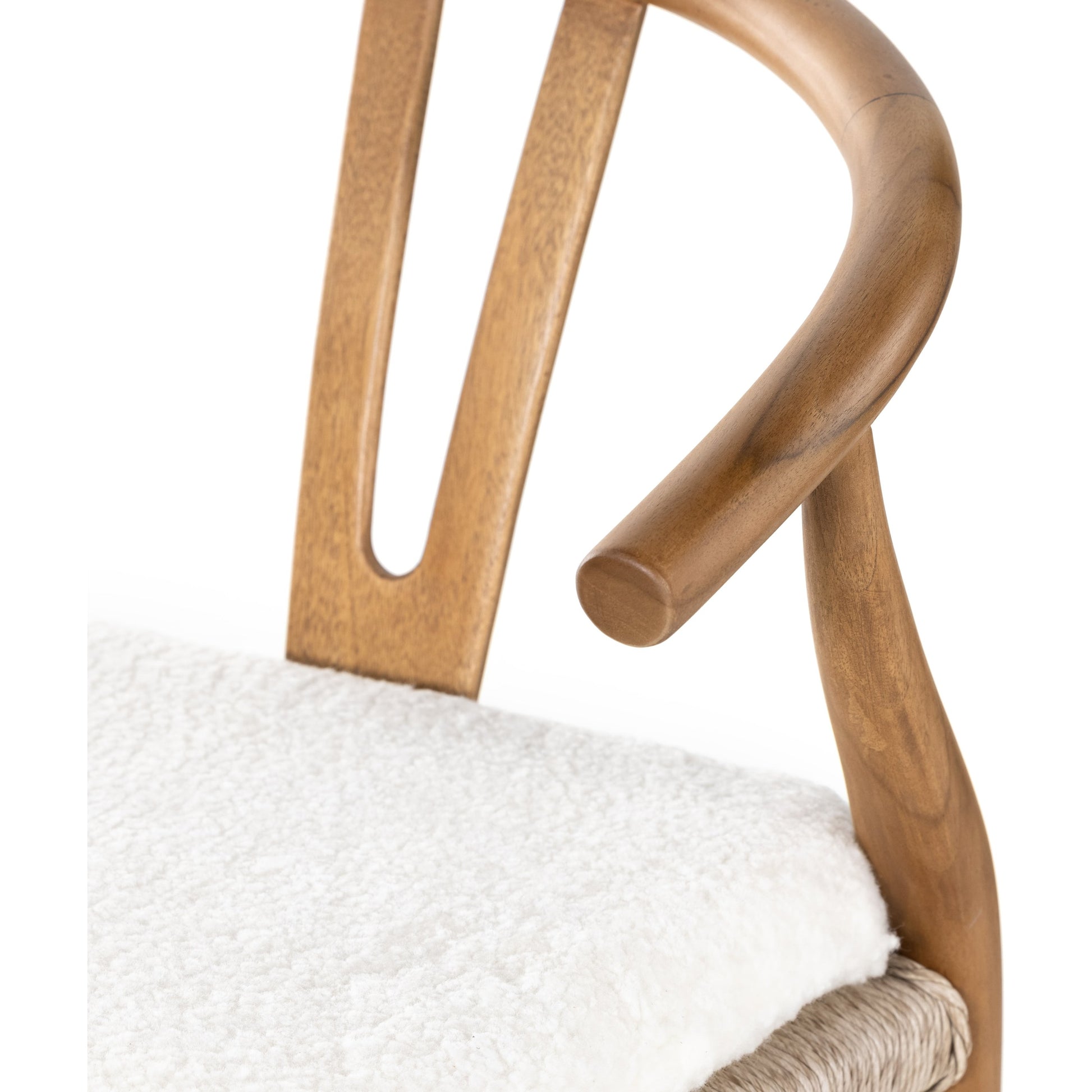 Muestra Bar Stool by Four Hands in vintage white, natural teak. Made from solid teak, 100% polyethylene in a coastal style.