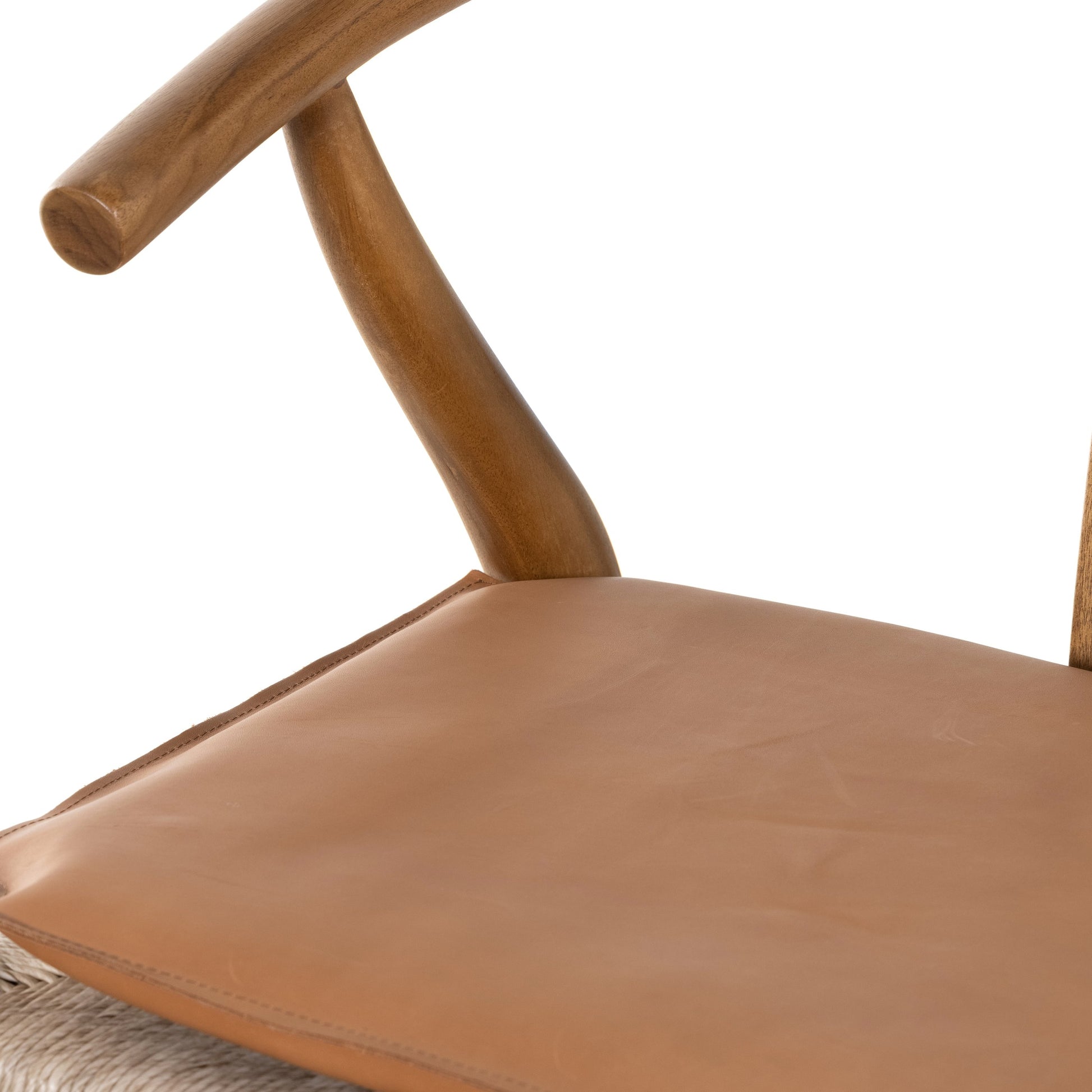 Muestra Bar Stool by Four Hands in vintage white, natural teak. Made from solid teak, 100% polyethylene in a coastal style.