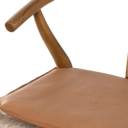 Muestra Bar Stool by Four Hands in vintage white, natural teak. Made from solid teak, 100% polyethylene in a coastal style.