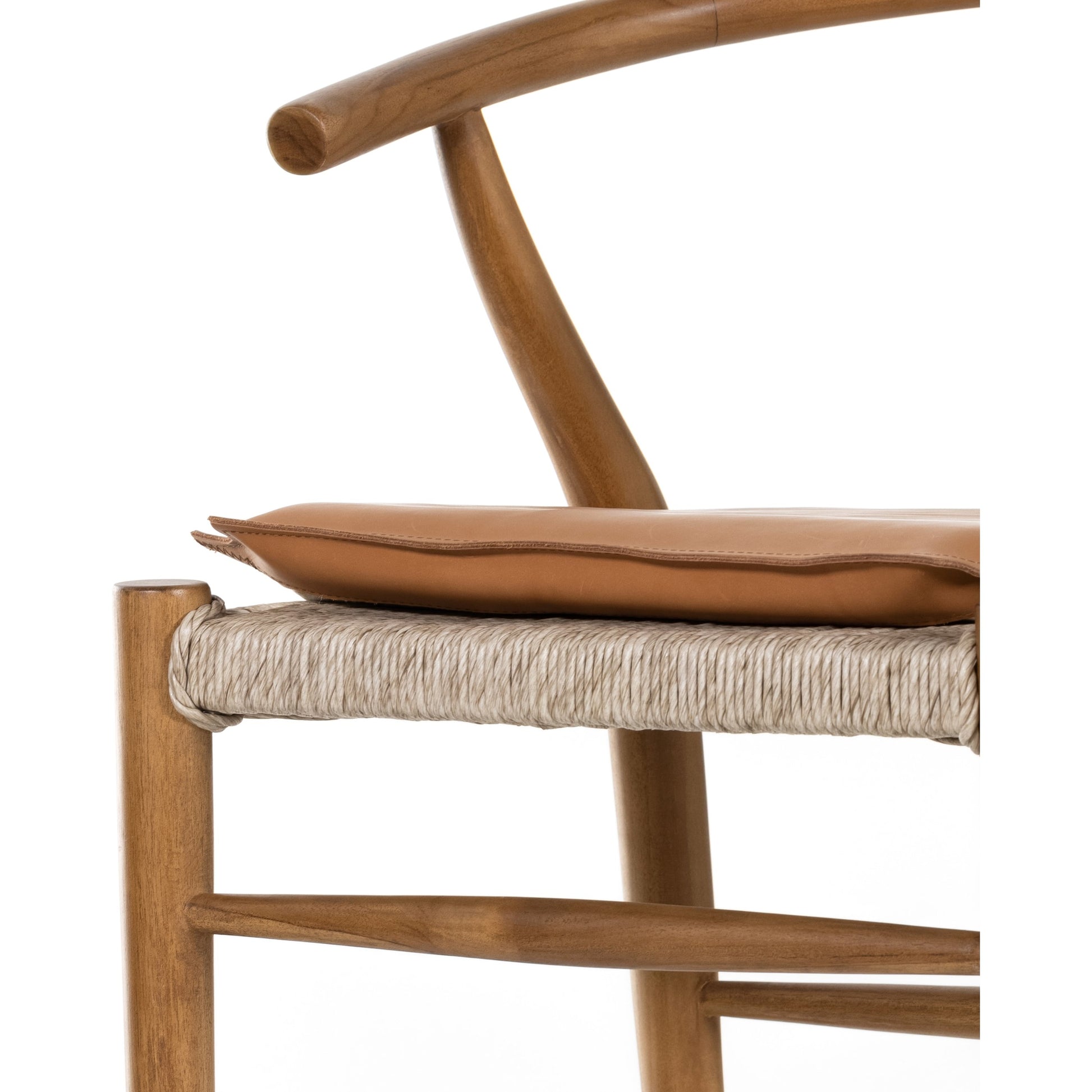Muestra Bar Stool by Four Hands in vintage white, natural teak. Made from solid teak, 100% polyethylene in a coastal style.