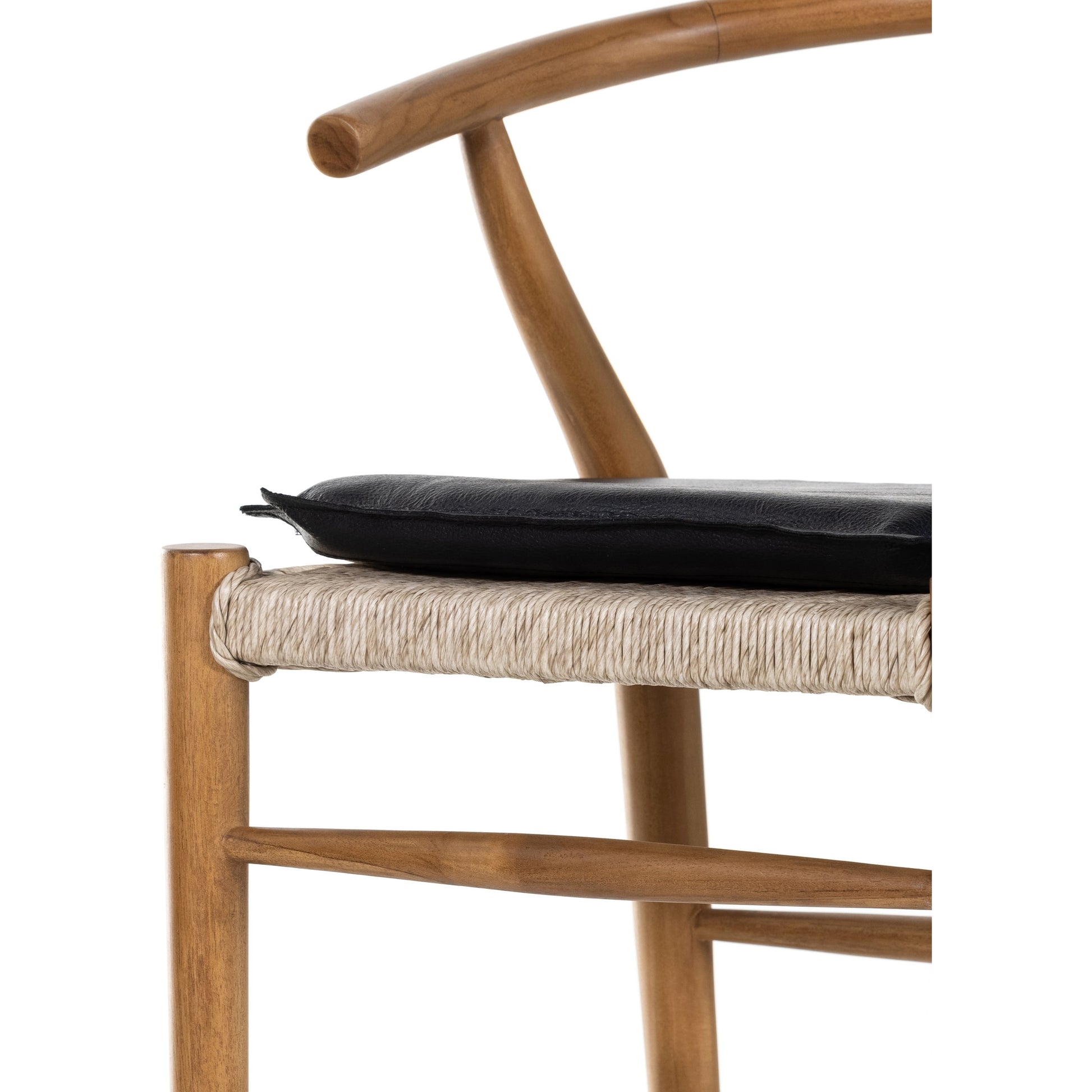 Muestra Bar Stool by Four Hands in vintage white, natural teak. Made from solid teak, 100% polyethylene in a coastal style.