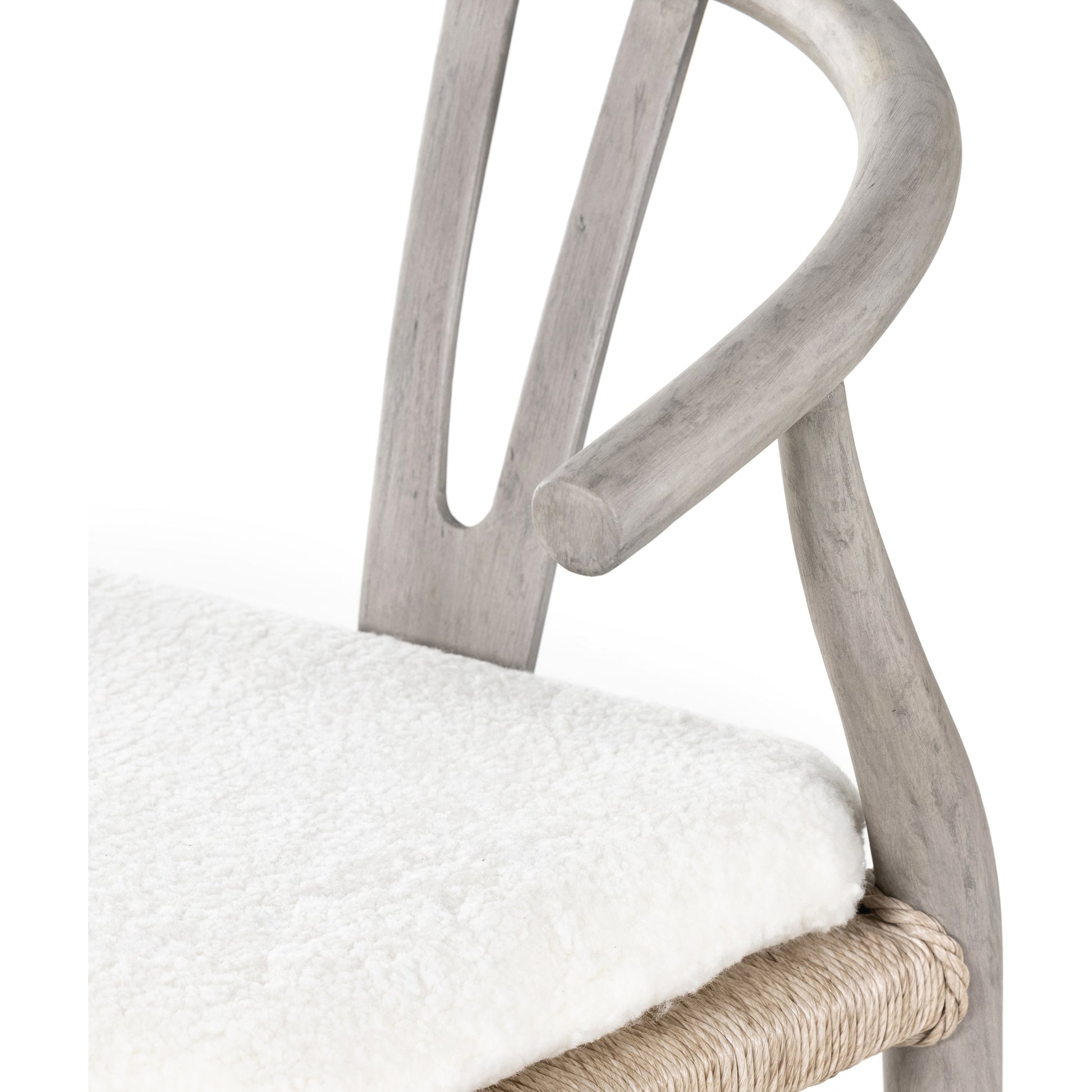 Muestra Bar Stool by Four Hands in vintage white, natural teak. Made from solid teak, 100% polyethylene in a coastal style.