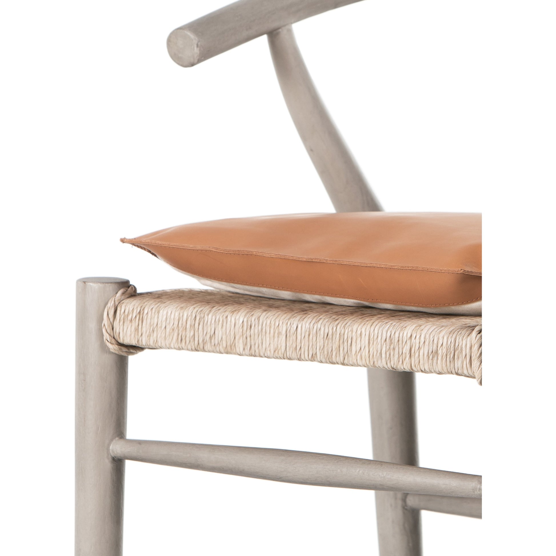 Muestra Bar Stool by Four Hands in vintage white, natural teak. Made from solid teak, 100% polyethylene in a coastal style.