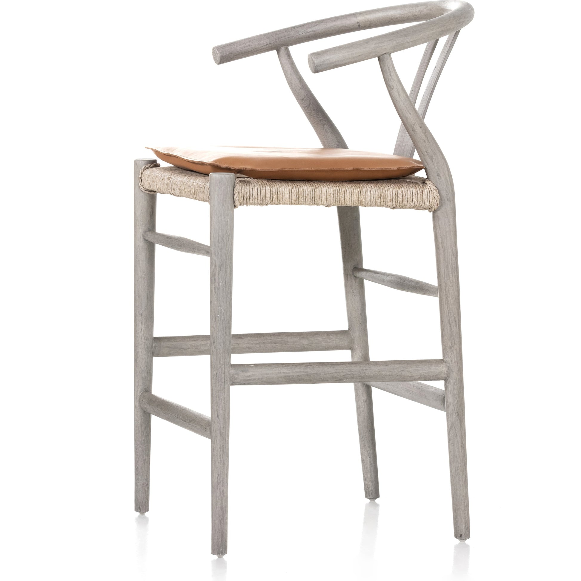 Muestra Counter Stool by Four Hands in vintage white, black teak. Made from solid teak, 100% polyethylene in a coastal style.