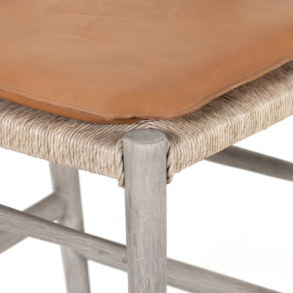 Muestra Counter Stool by Four Hands in vintage white, black teak. Made from solid teak, 100% polyethylene in a coastal style.