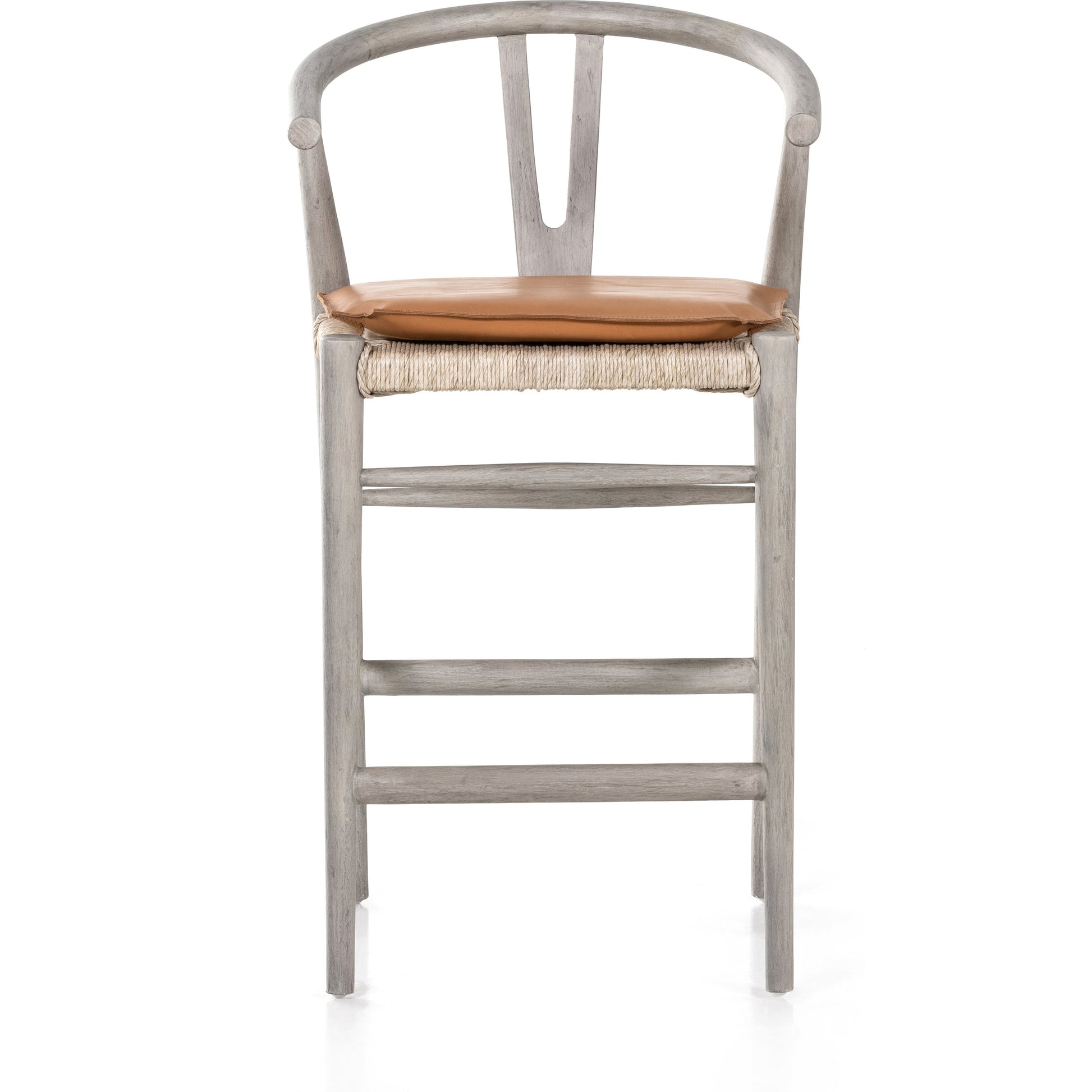 Muestra Counter Stool by Four Hands in vintage white, black teak. Made from solid teak, 100% polyethylene in a coastal style.