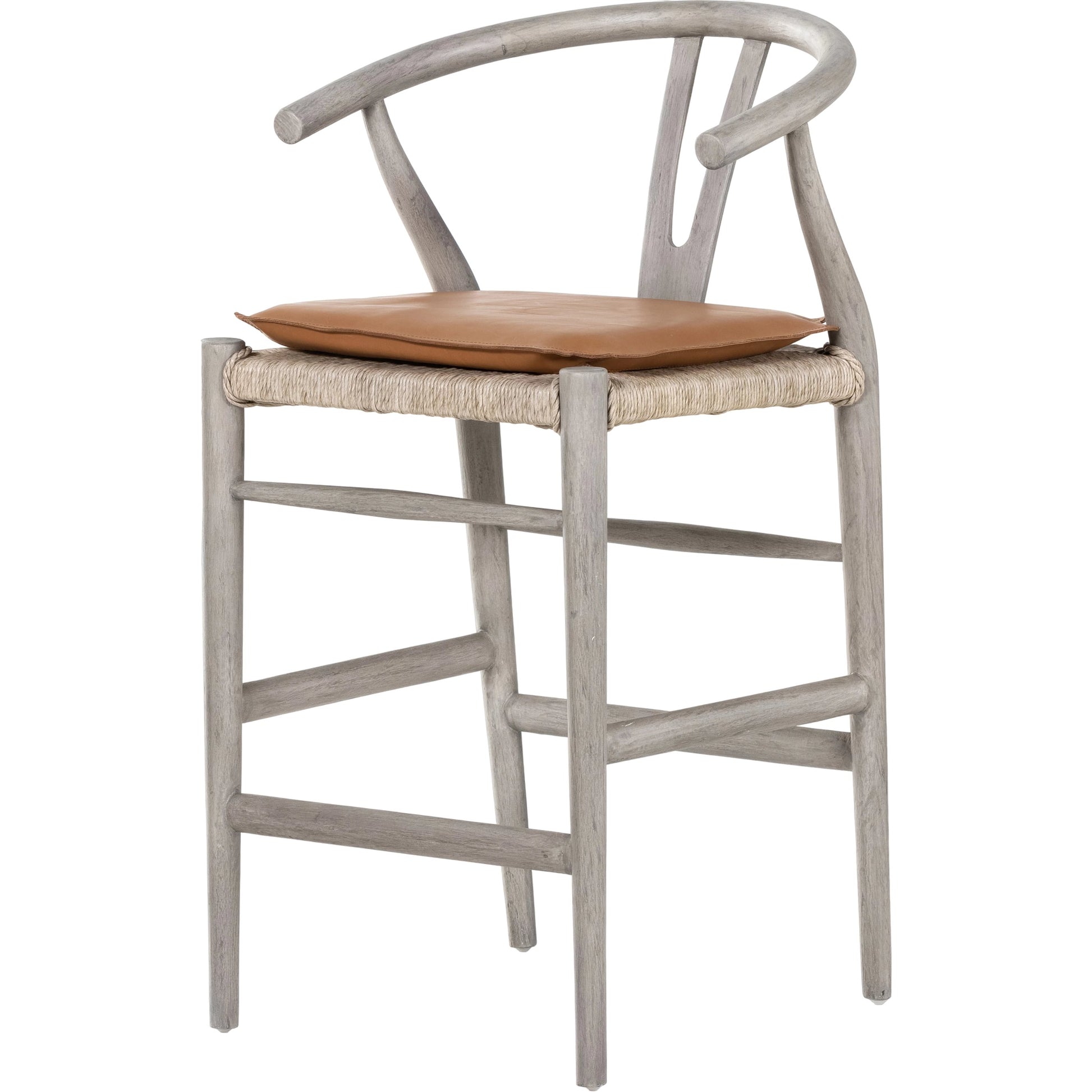 Muestra Counter Stool by Four Hands in vintage white, black teak. Made from solid teak, 100% polyethylene in a coastal style.