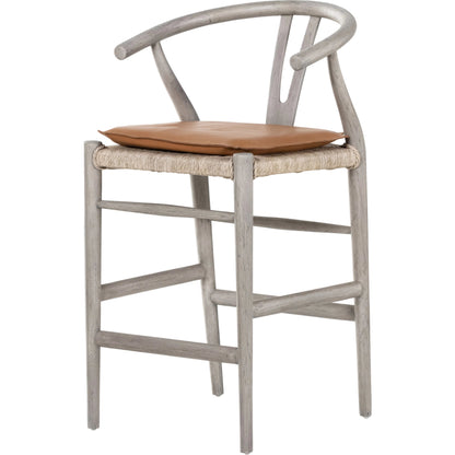 Muestra Counter Stool by Four Hands in vintage white, black teak. Made from solid teak, 100% polyethylene in a coastal style.