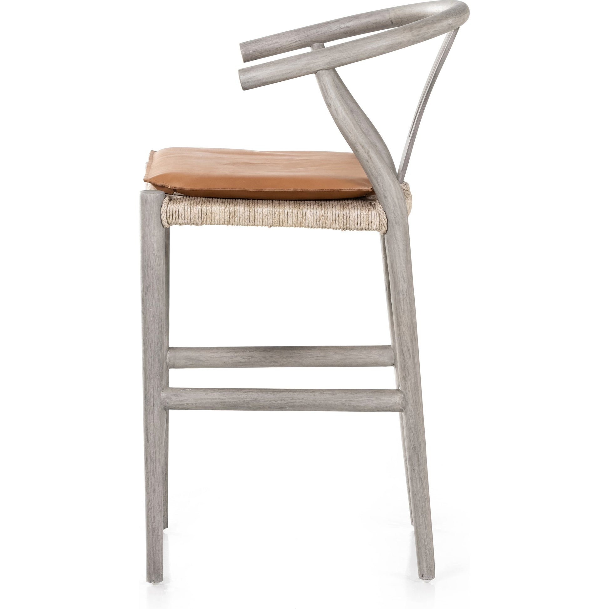 Muestra Counter Stool by Four Hands in vintage white, black teak. Made from solid teak, 100% polyethylene in a coastal style.