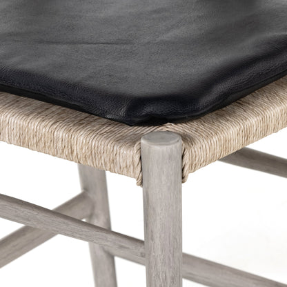 Muestra Counter Stool by Four Hands in vintage white, black teak. Made from solid teak, 100% polyethylene in a coastal style.