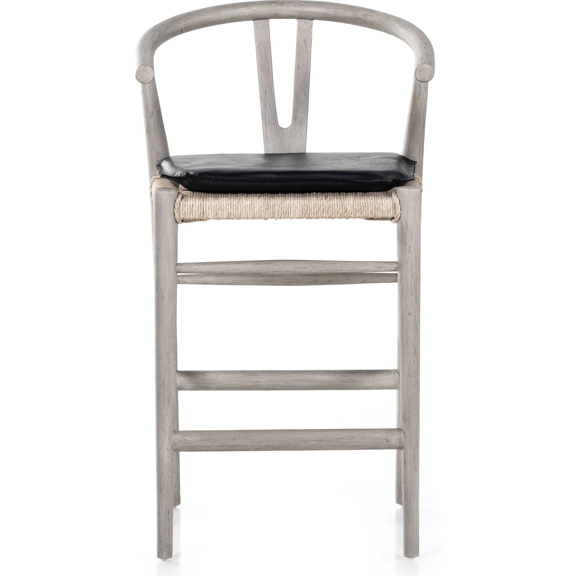 Muestra Counter Stool by Four Hands in vintage white, black teak. Made from solid teak, 100% polyethylene in a coastal style.