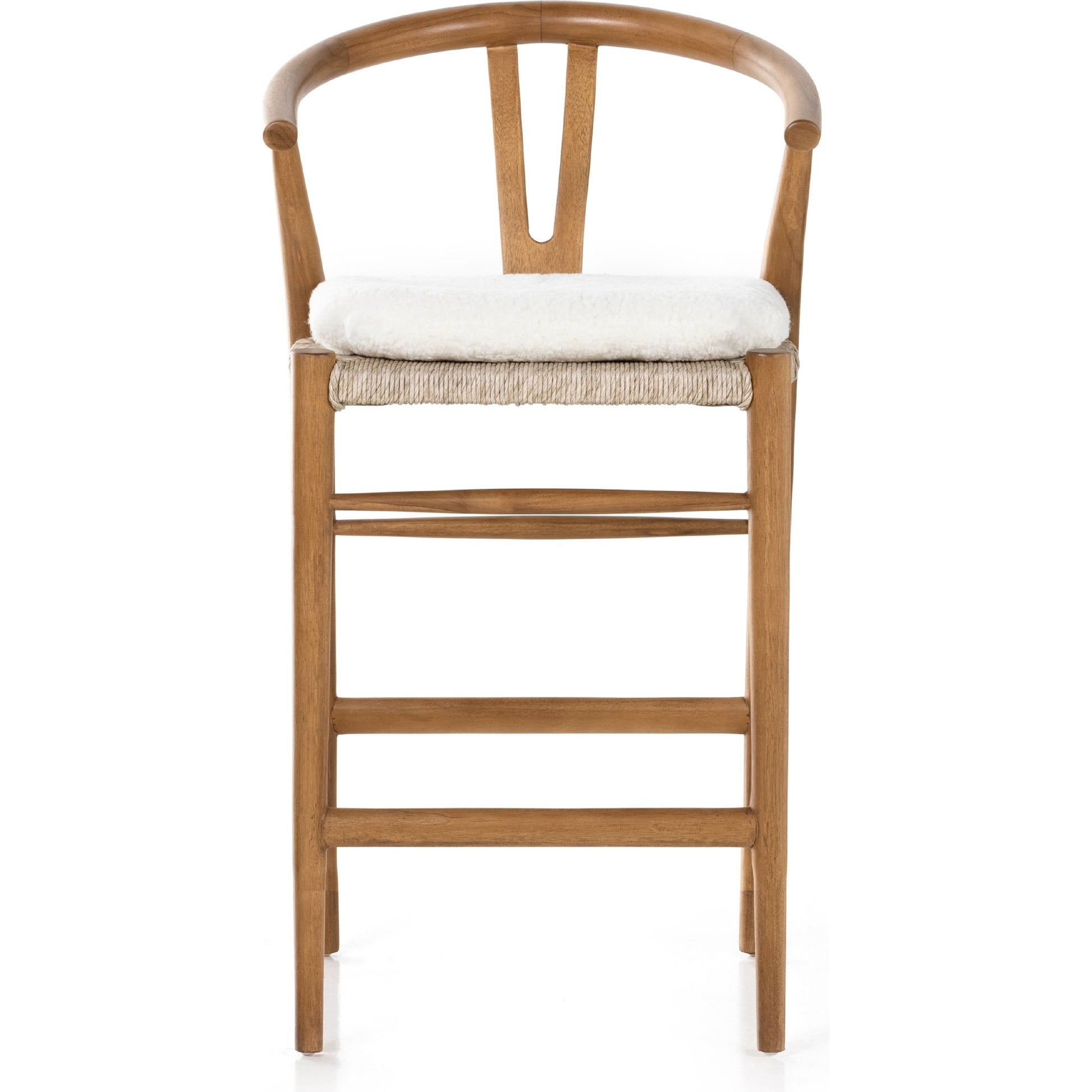 Muestra Counter Stool by Four Hands in vintage white, black teak. Made from solid teak, 100% polyethylene in a coastal style.