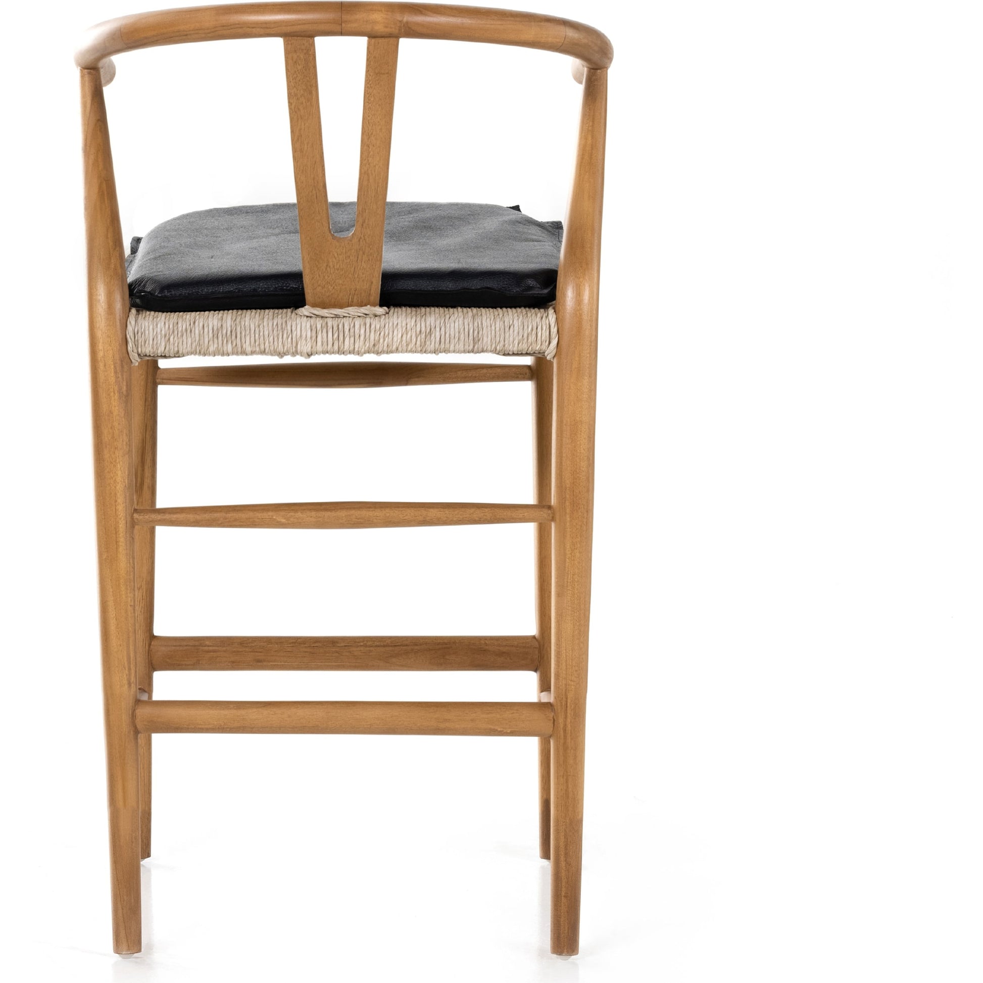 Muestra Counter Stool by Four Hands in vintage white, black teak. Made from solid teak, 100% polyethylene in a coastal style.