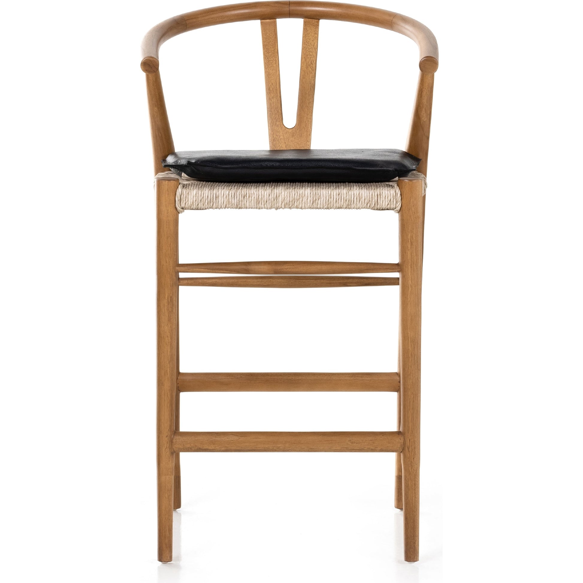 Muestra Counter Stool by Four Hands in vintage white, black teak. Made from solid teak, 100% polyethylene in a coastal style.