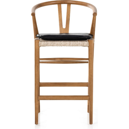 Muestra Counter Stool by Four Hands in vintage white, black teak. Made from solid teak, 100% polyethylene in a coastal style.