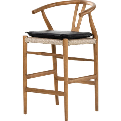Muestra Counter Stool by Four Hands in vintage white, black teak. Made from solid teak, 100% polyethylene in a coastal style.