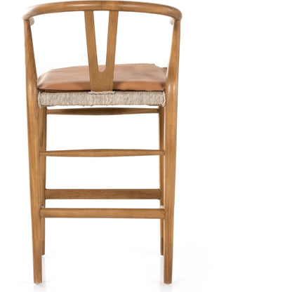 Muestra Counter Stool by Four Hands in vintage white, black teak. Made from solid teak, 100% polyethylene in a coastal style.
