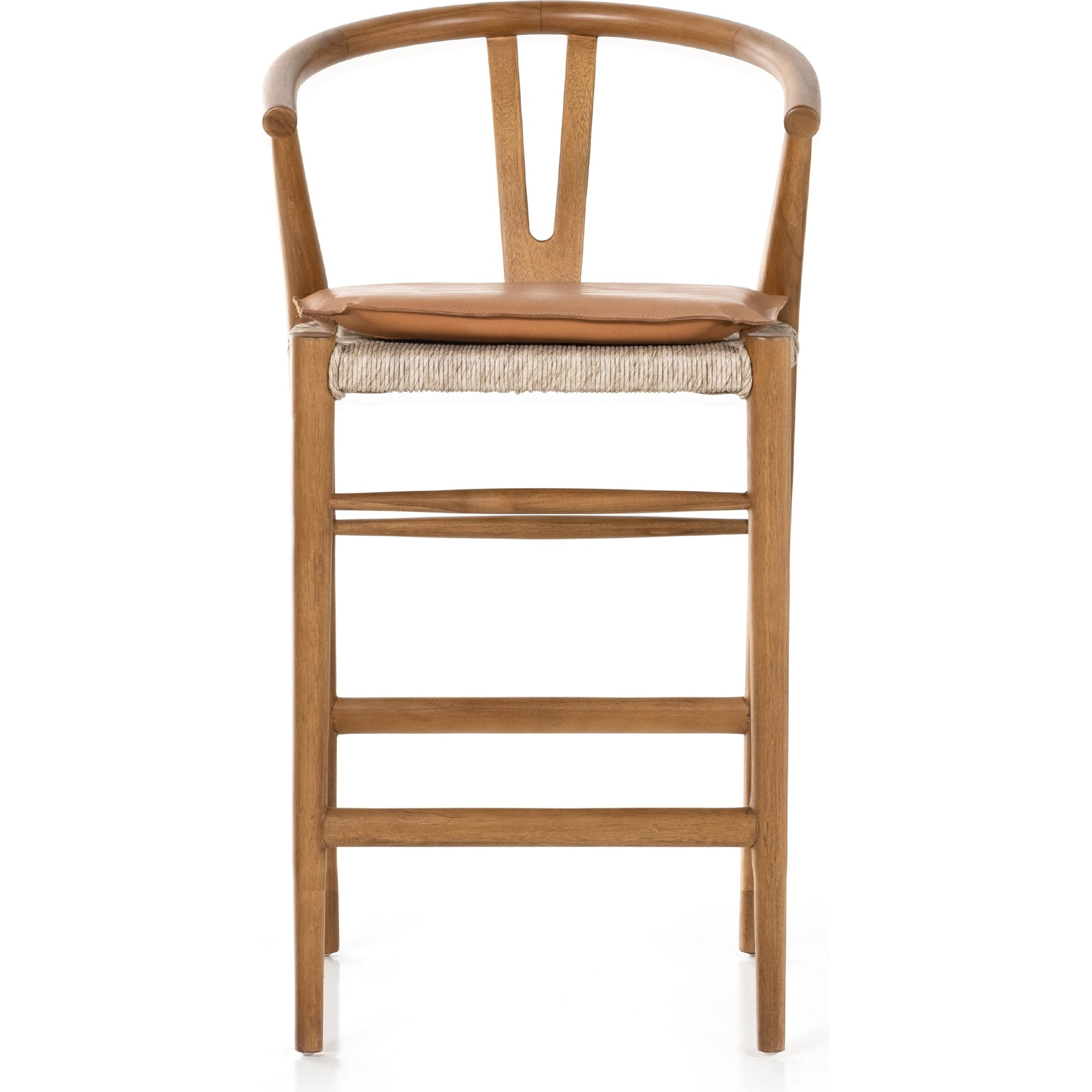Muestra Counter Stool by Four Hands in vintage white, black teak. Made from solid teak, 100% polyethylene in a coastal style.