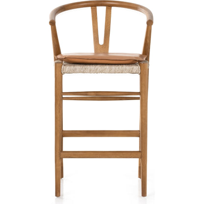Muestra Counter Stool by Four Hands in vintage white, black teak. Made from solid teak, 100% polyethylene in a coastal style.
