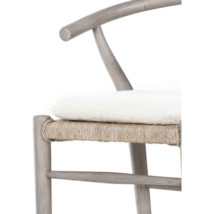 Muestra Counter Stool by Four Hands in vintage white, black teak. Made from solid teak, 100% polyethylene in a coastal style.
