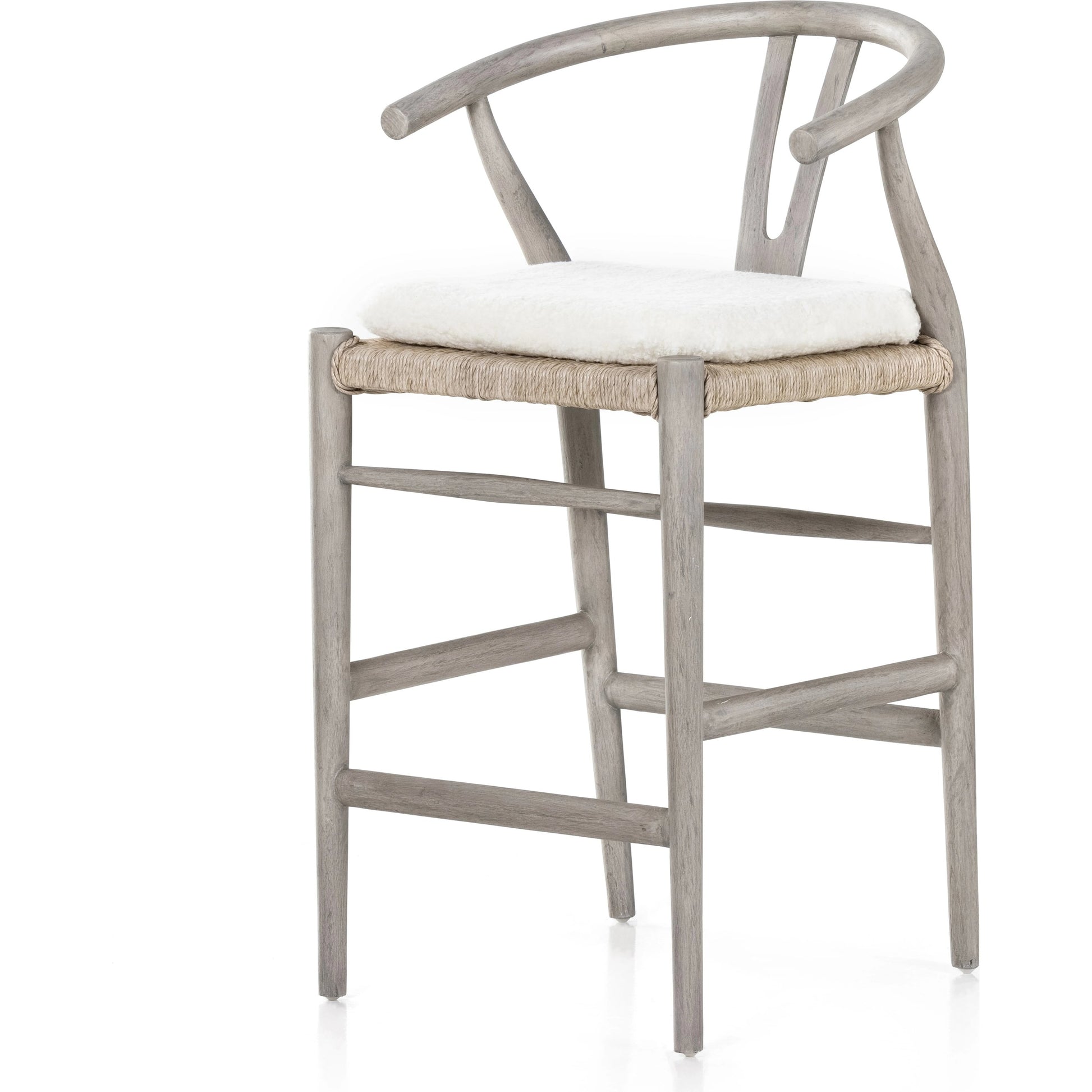 Muestra Counter Stool by Four Hands in vintage white, black teak. Made from solid teak, 100% polyethylene in a coastal style.